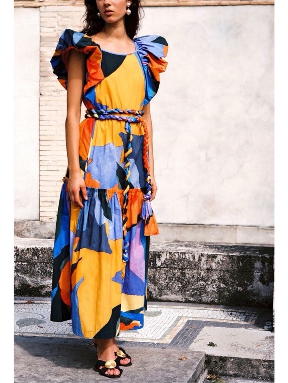 Mara Hoffman Bold Colorblock Flutter-Sleeve Maxi Dress in Yellow, Blue & Orange - Picture 6 of 15